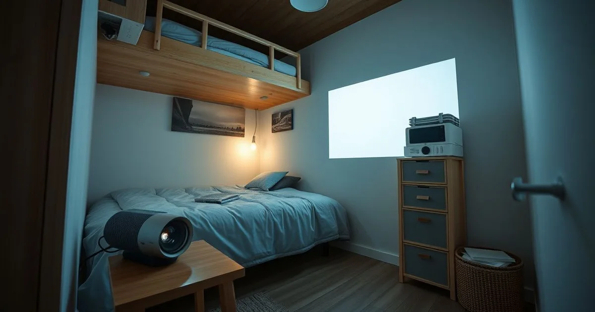 좁은 자취방 단초점 빔프로젝터 설치 모습