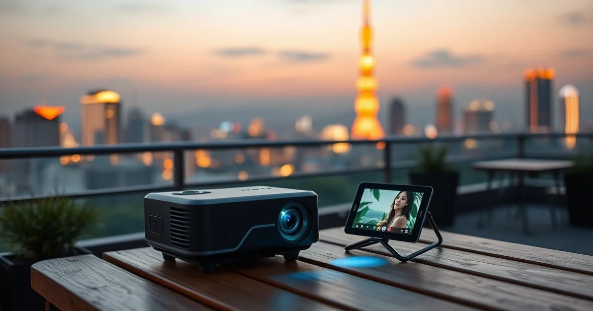 초소형 휴대용 빔프로젝터 야외 사용 모습